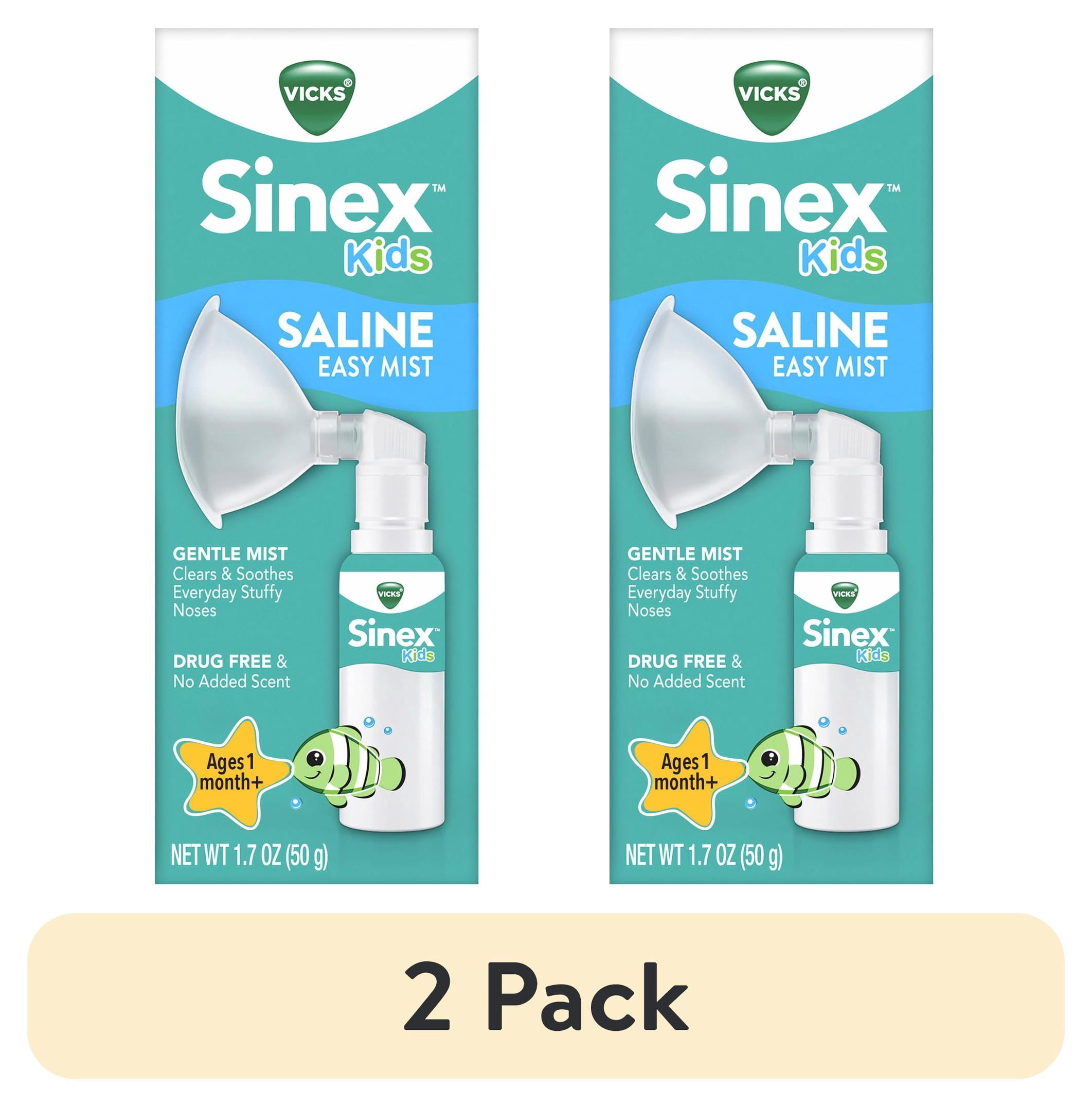 (2 pack) Vicks Sinex Kids Saline Easy Mist, Gentle Congestion Relief, Drug-Free, 1.7 oz