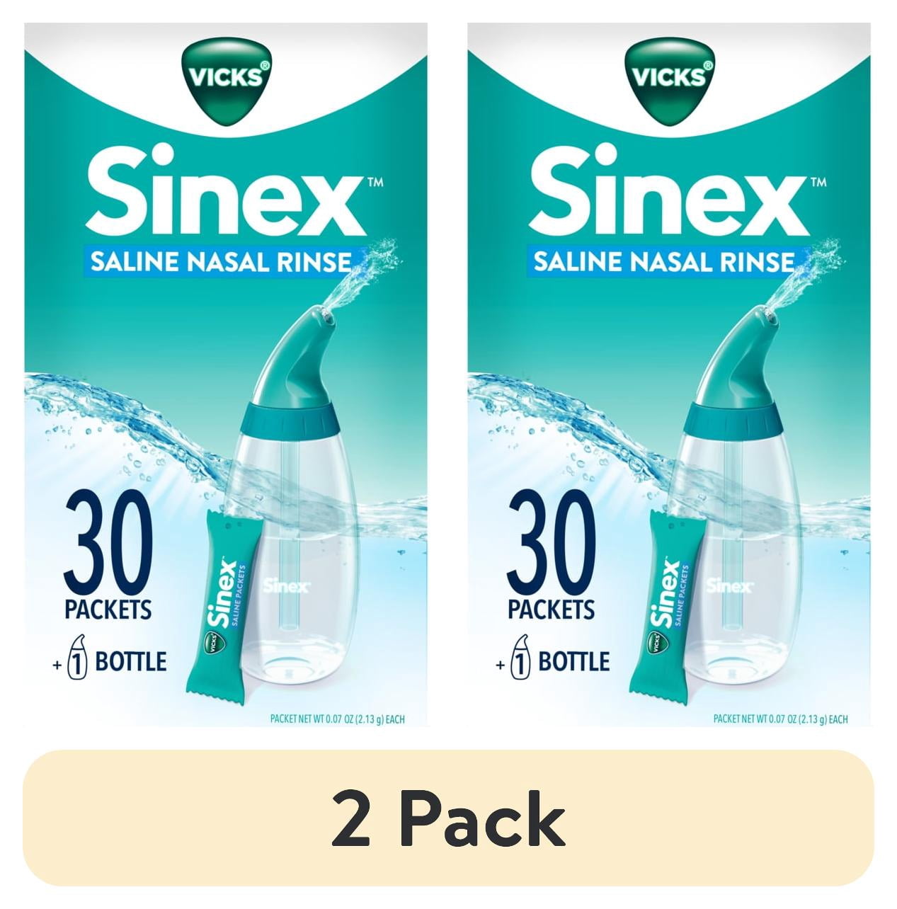 (2 pack) Vicks Sinex Saline Nasal Rinse + Packets, Nasal Decongestant for Sinus Relief, 30 Count