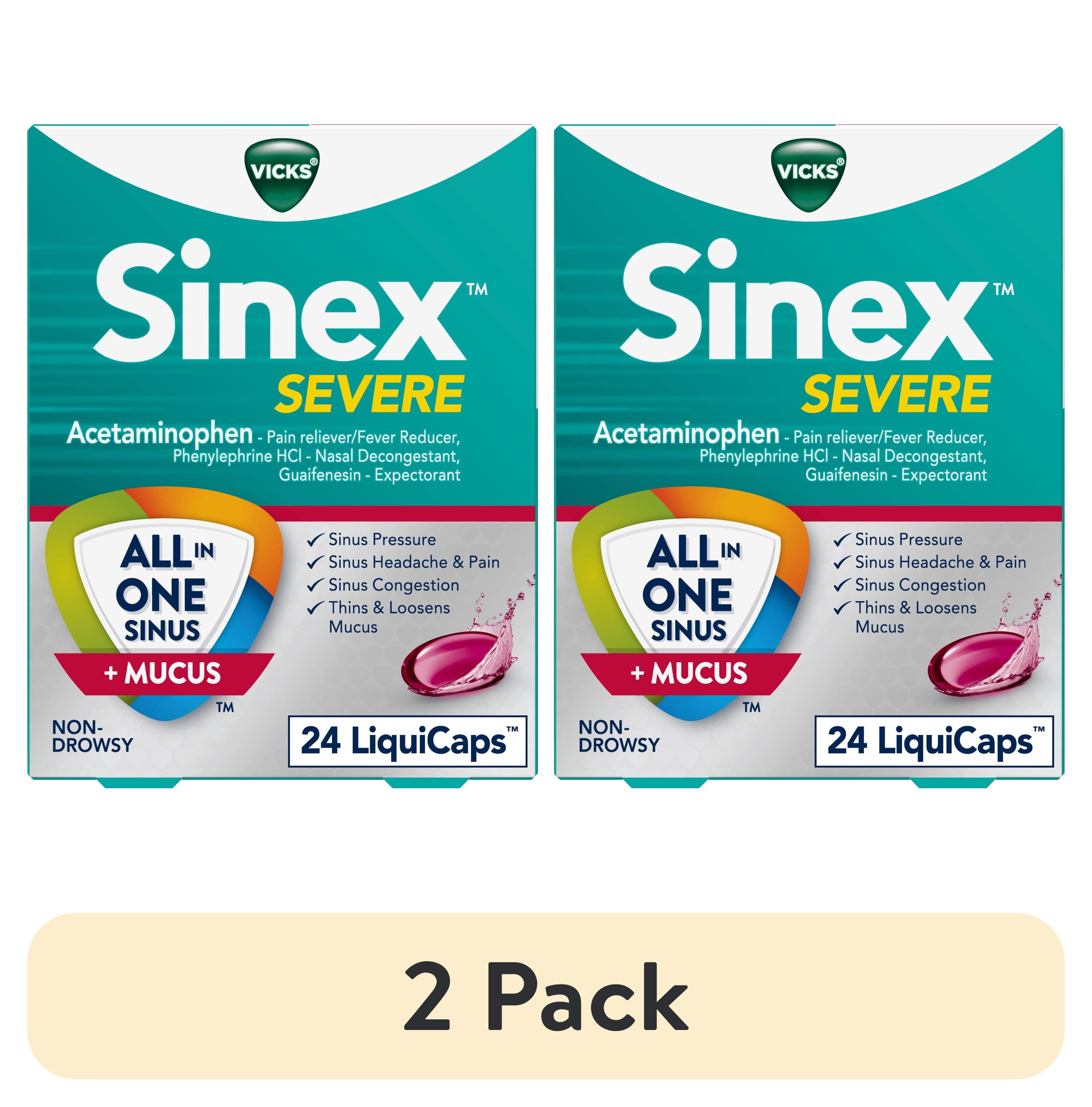 (2 pack) Vicks Sinex Severe LiquiCaps, Non-Drowsy Mucus +Sinus Relief Medicine, 24 count