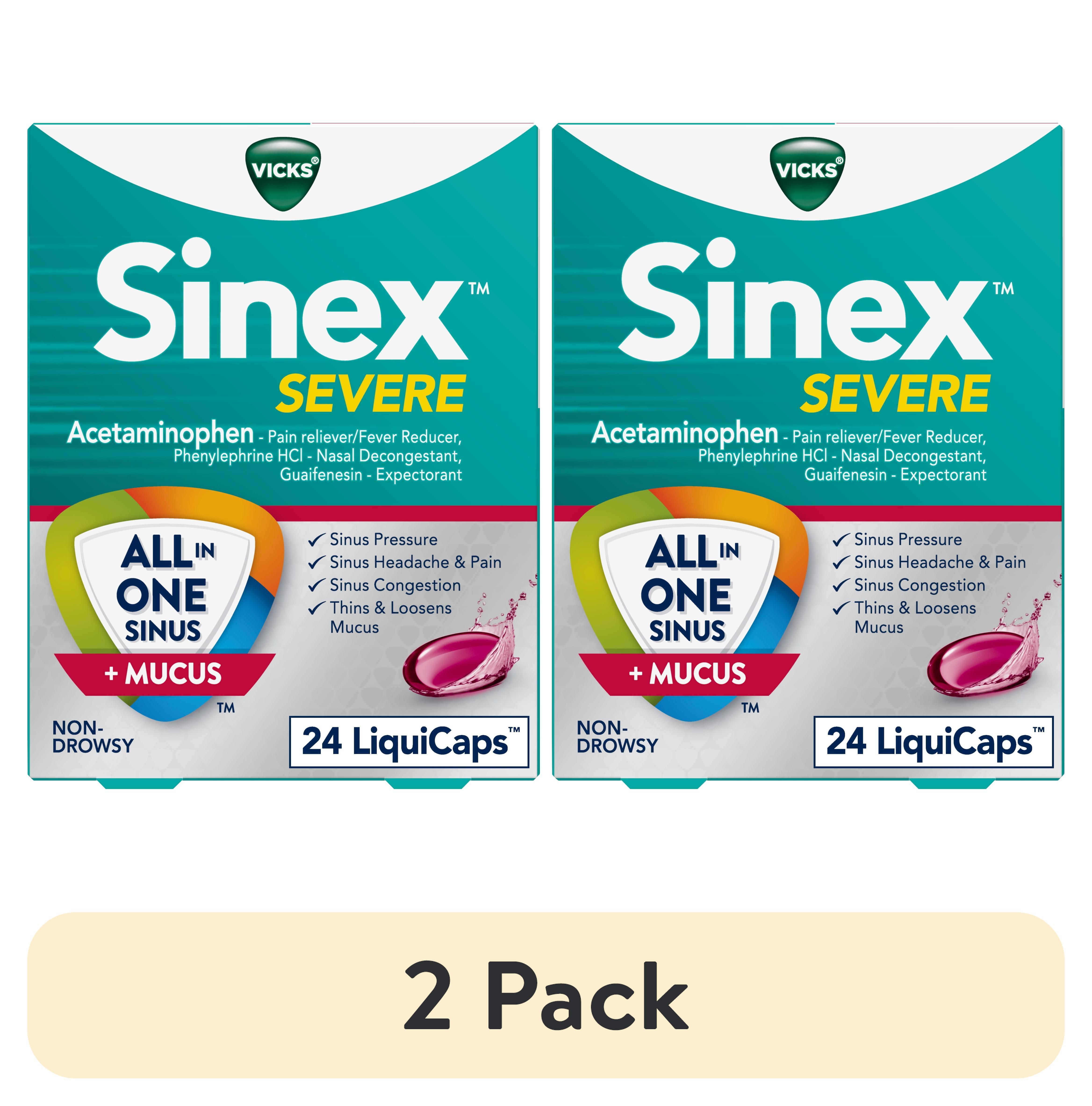 (2 pack) Vicks Sinex Severe LiquiCaps, Non-Drowsy Mucus +Sinus Relief, Over-the-Counter Medicine, 24 Ct