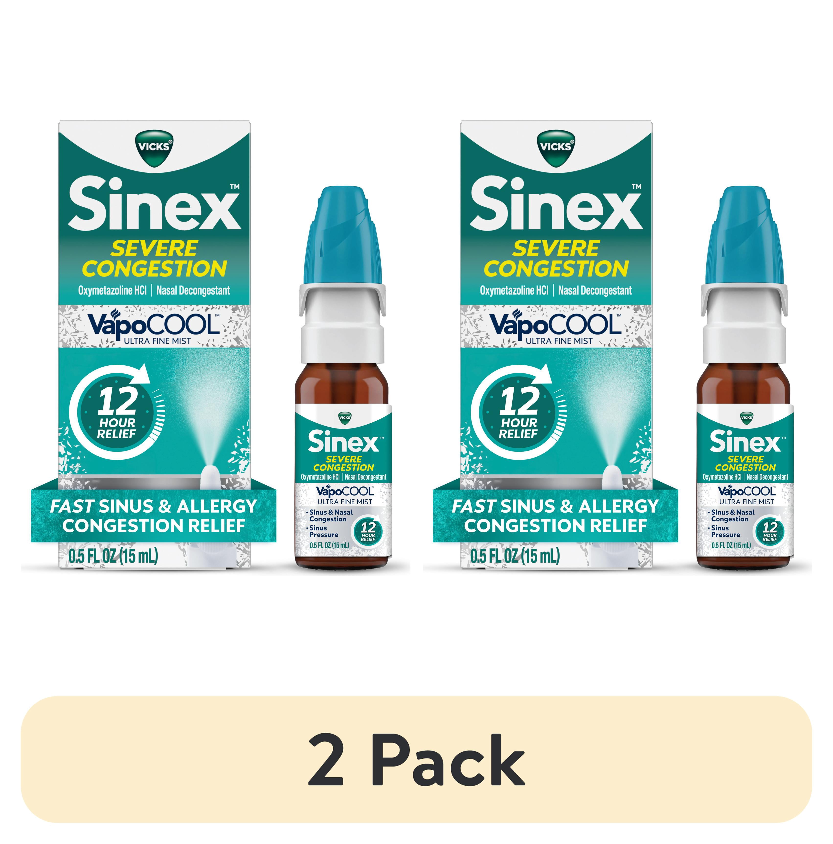 (2 pack) Vicks Sinex SEVERE CONGESTION VapoCOOL Nasal Spray, Sinus Medicine, 0.5 fl oz