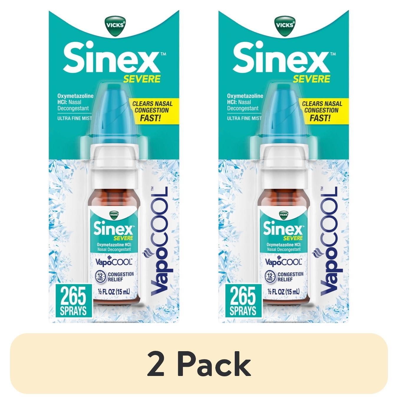 (2 pack) Vicks Sinex Severe VapoCool Nasal Spray, Nasal Decongestant for Sinus Relief, 0.5 Fl oz