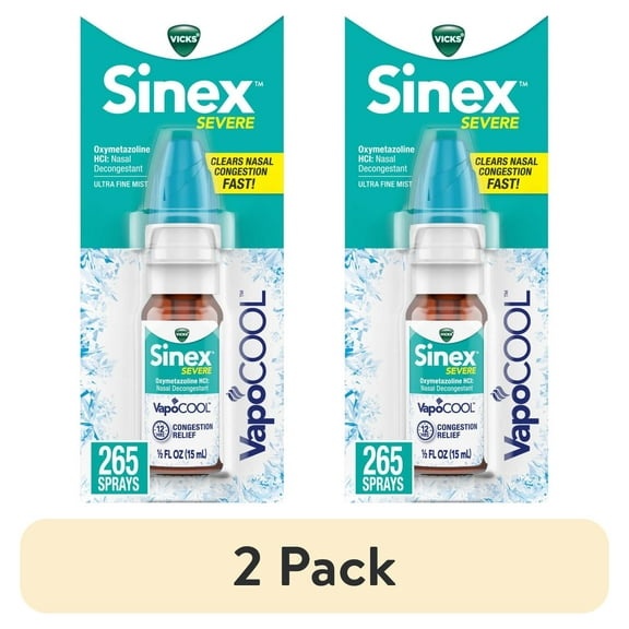 (2 pack) Vicks Sinex Severe VapoCool Nasal Spray, Nasal Decongestant for Sinus Relief, 0.5 fl oz