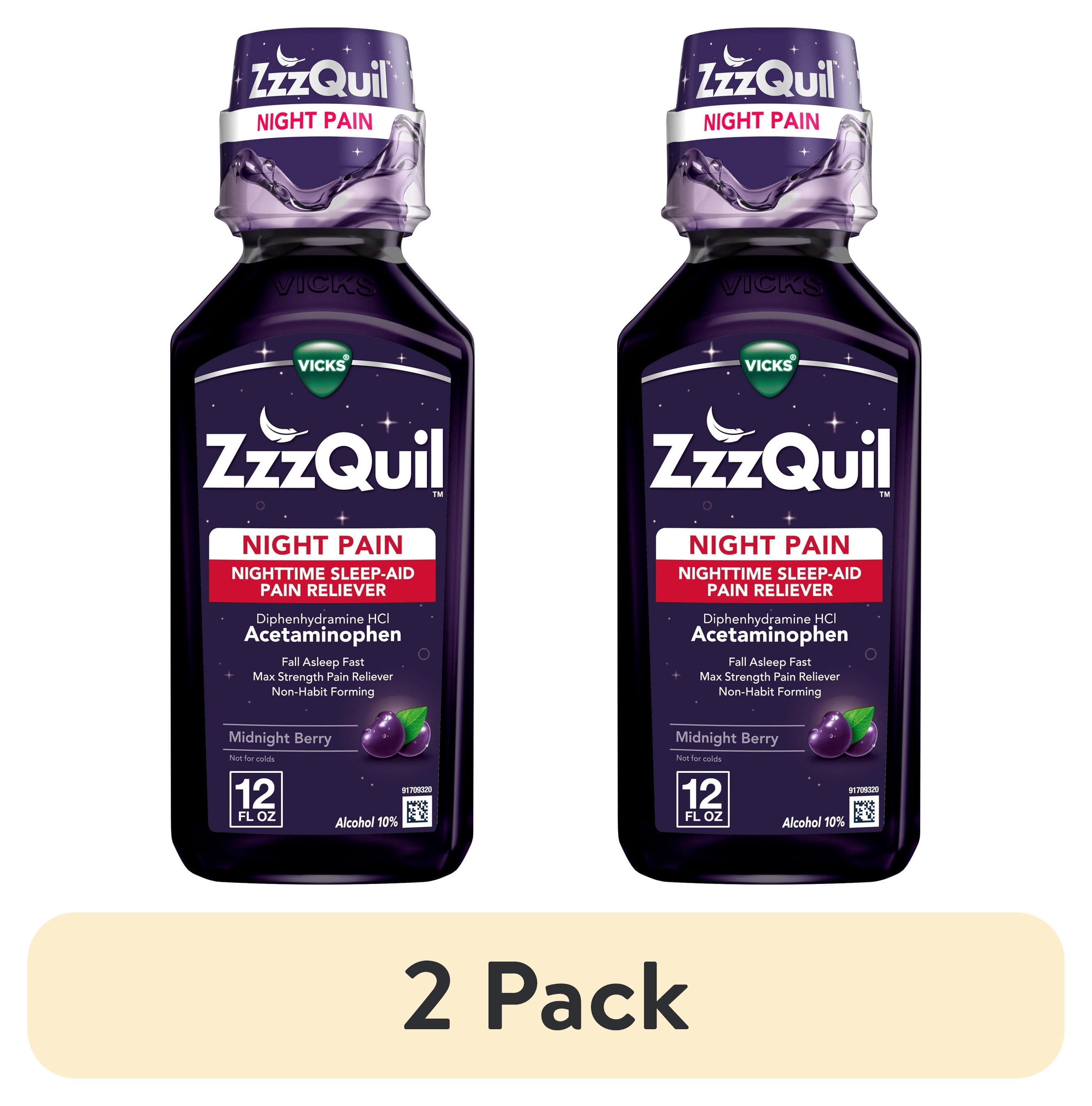 (2 pack) ZzzQuil Liquid Pain Reliever, Acetaminophen 1000mg, Diphenhydramine 50mg HCI, Midnight Berry Flavor, 12 fl oz