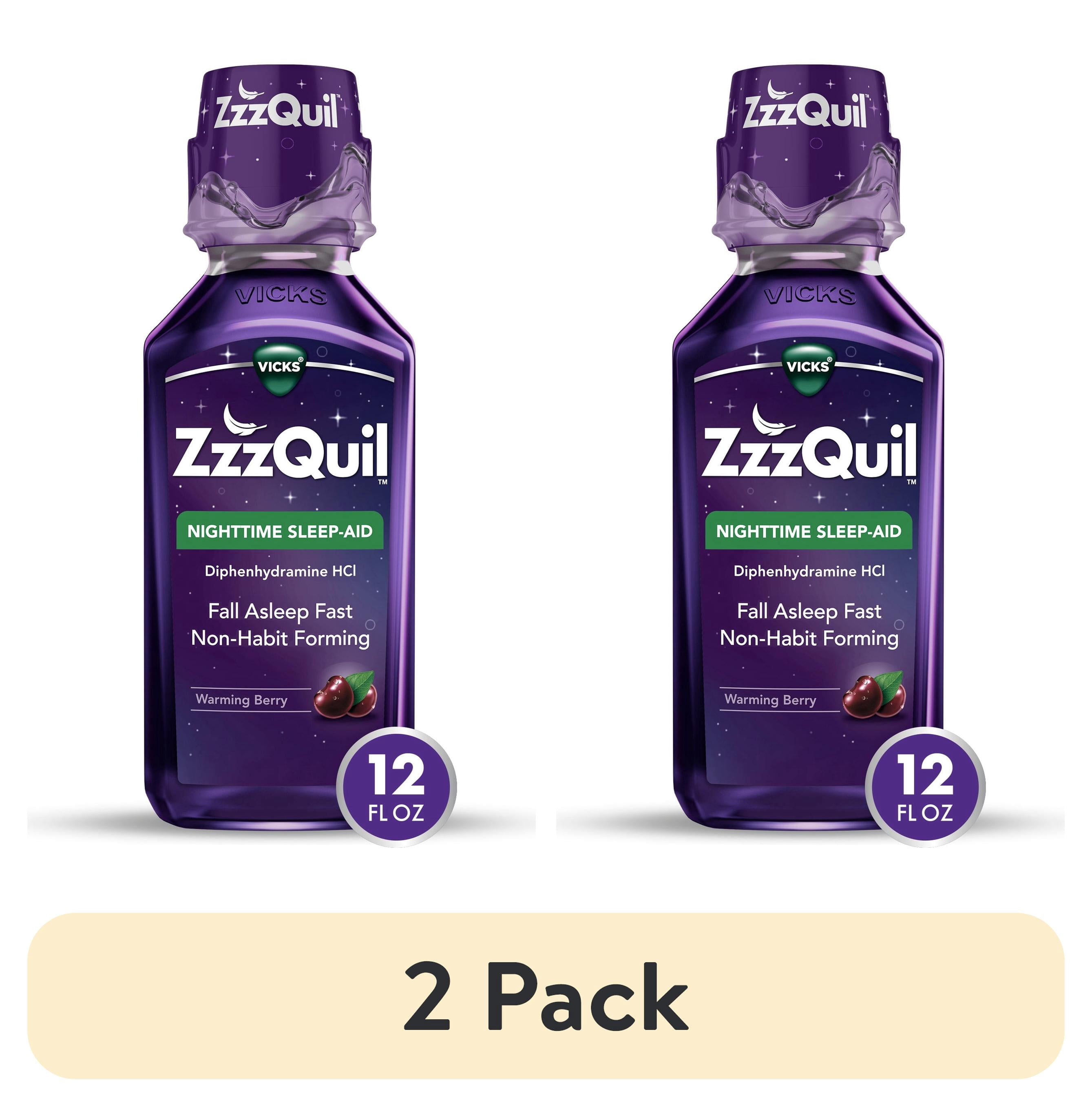 (2 pack) ZzzQuil Liquid Sleep Aid, Diphenhydramine 50mg HCl, Warming Berry Flavored, 12 fl oz