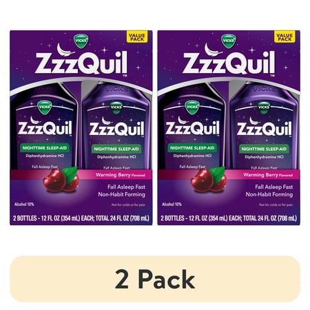 (2 pack) Vicks ZzzQuil Nighttime Sleep Aid Liquid, Diphenhydramine HCI 50mg, Warming Berry, 24 Fl oz