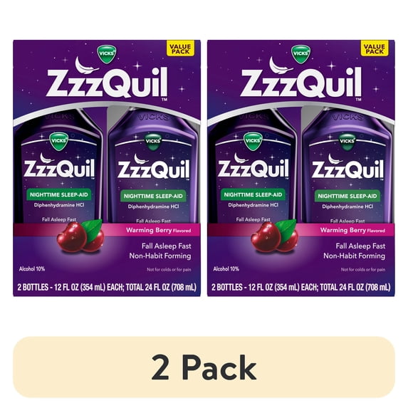 (2 pack) Vicks ZzzQuil Nighttime Sleep Aid Liquid, Diphenhydramine HCI 50mg, Warming Berry, 24 Fl oz