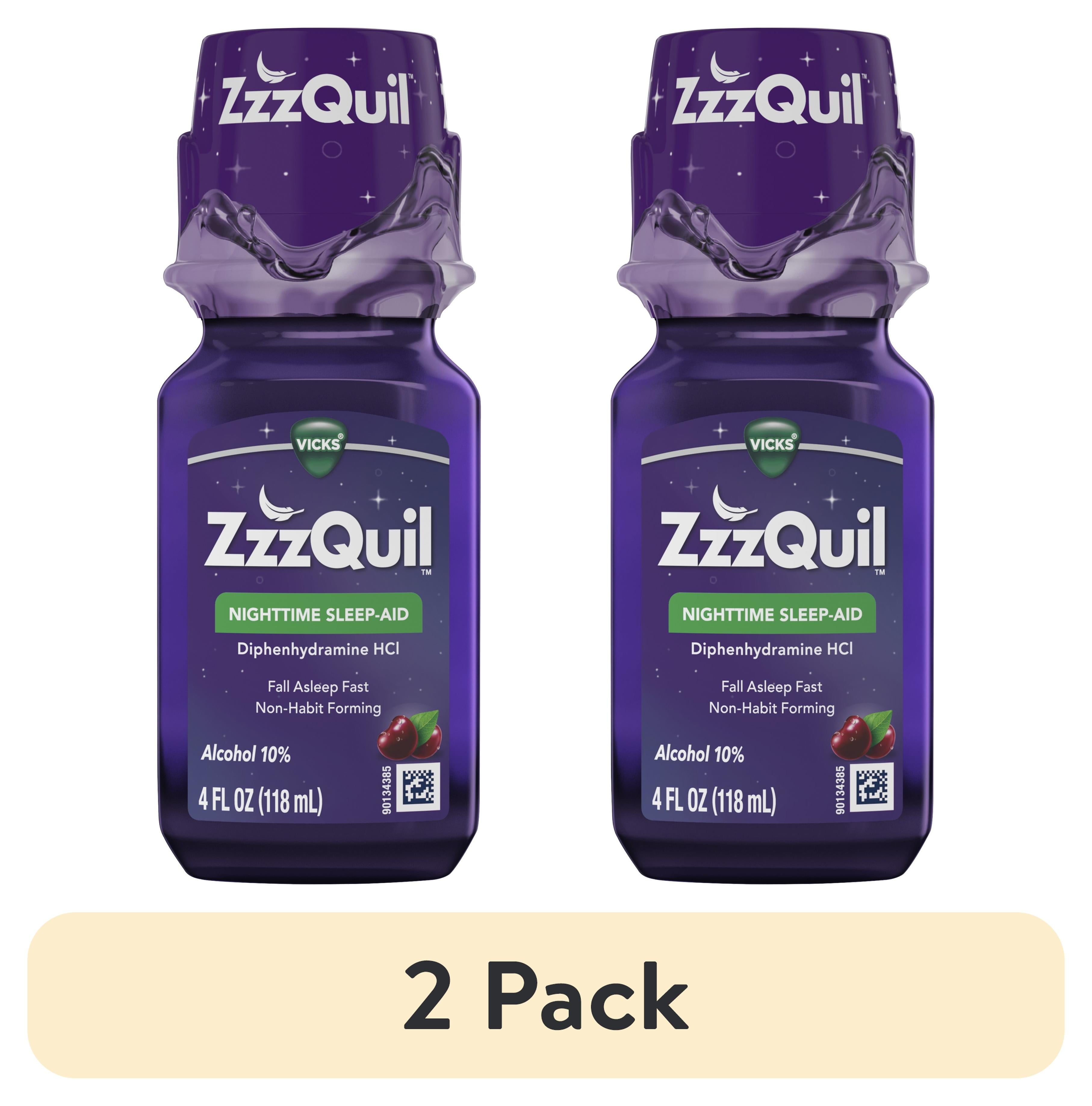 (2 pack) Vicks ZzzQuil Nighttime Sleep Aid Liquid, Diphenhydramine HCI 50mg, Warming Berry, 4 Fl oz