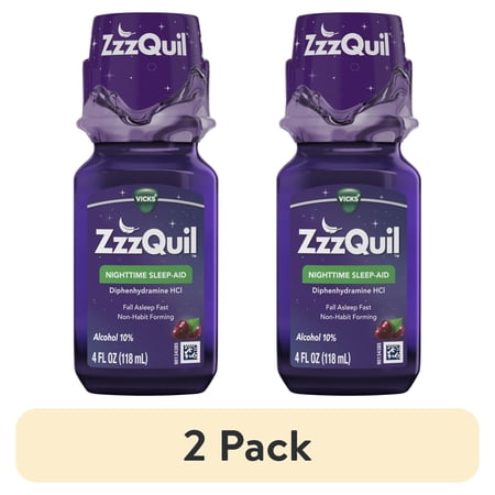 (2 pack) Vick's ZzzQuil Liquid Sleep Aid, Diphenhydramine 50mg HCl, Warming Berry Flavored, 4 fl oz