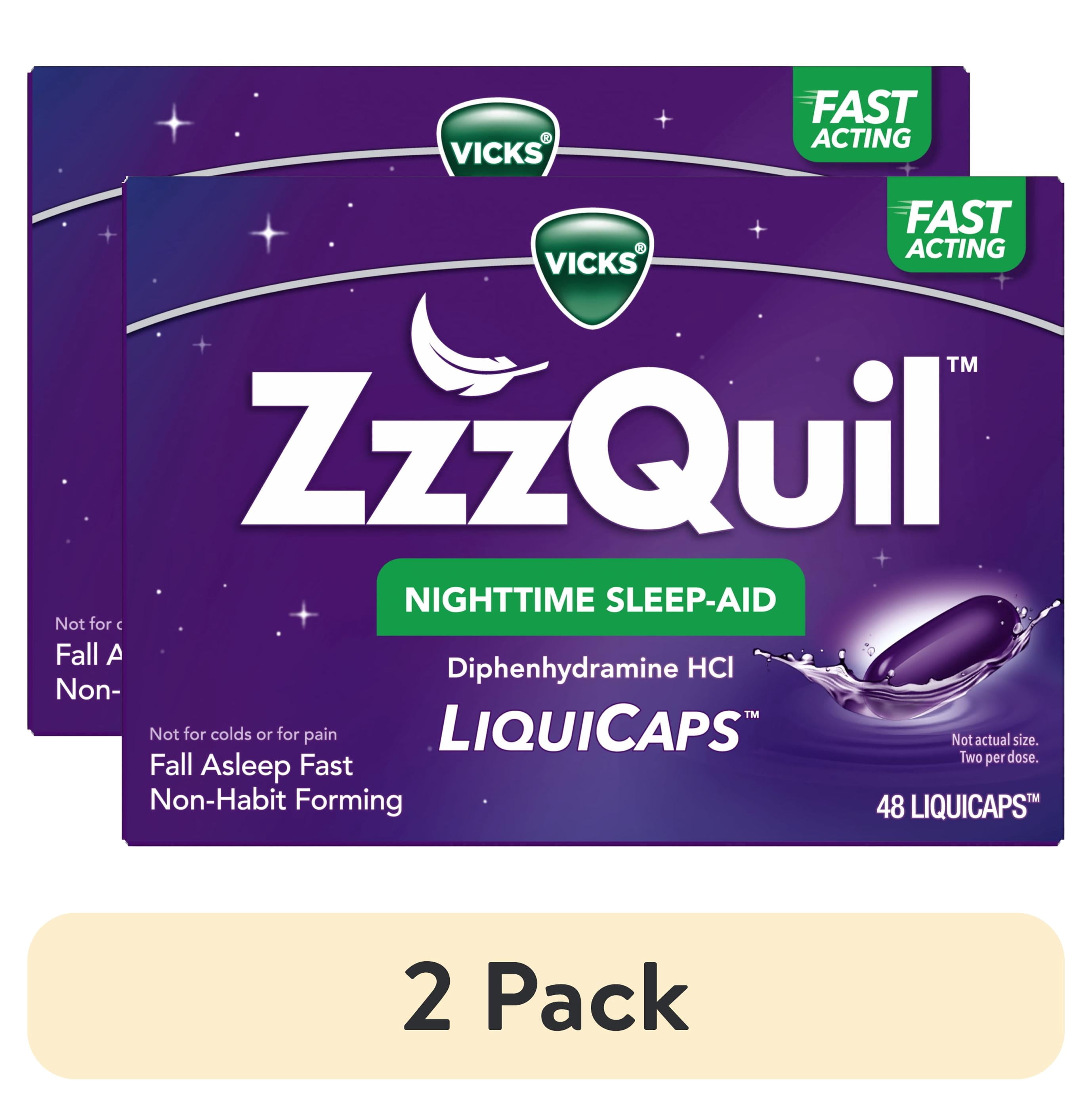 (2 pack) ZzzQuil LiquiCap Sleep Aid, Diphenhydramine 25mg HCl, 48 LiquiCaps