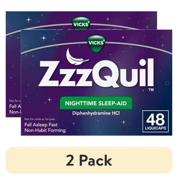 (2 pack) ZzzQuil Nighttime Sleep Aid Tablets, Diphenhydramine HCI 25mg Sleeping Pills, 48 Count