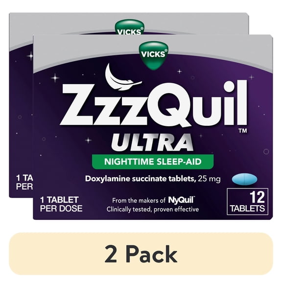 (2 pack) ZzzQuil ULTRA, Sleep Aid, Doxylamine Succinate 25mg, Sleep Aids for Adults, 12 Tablets