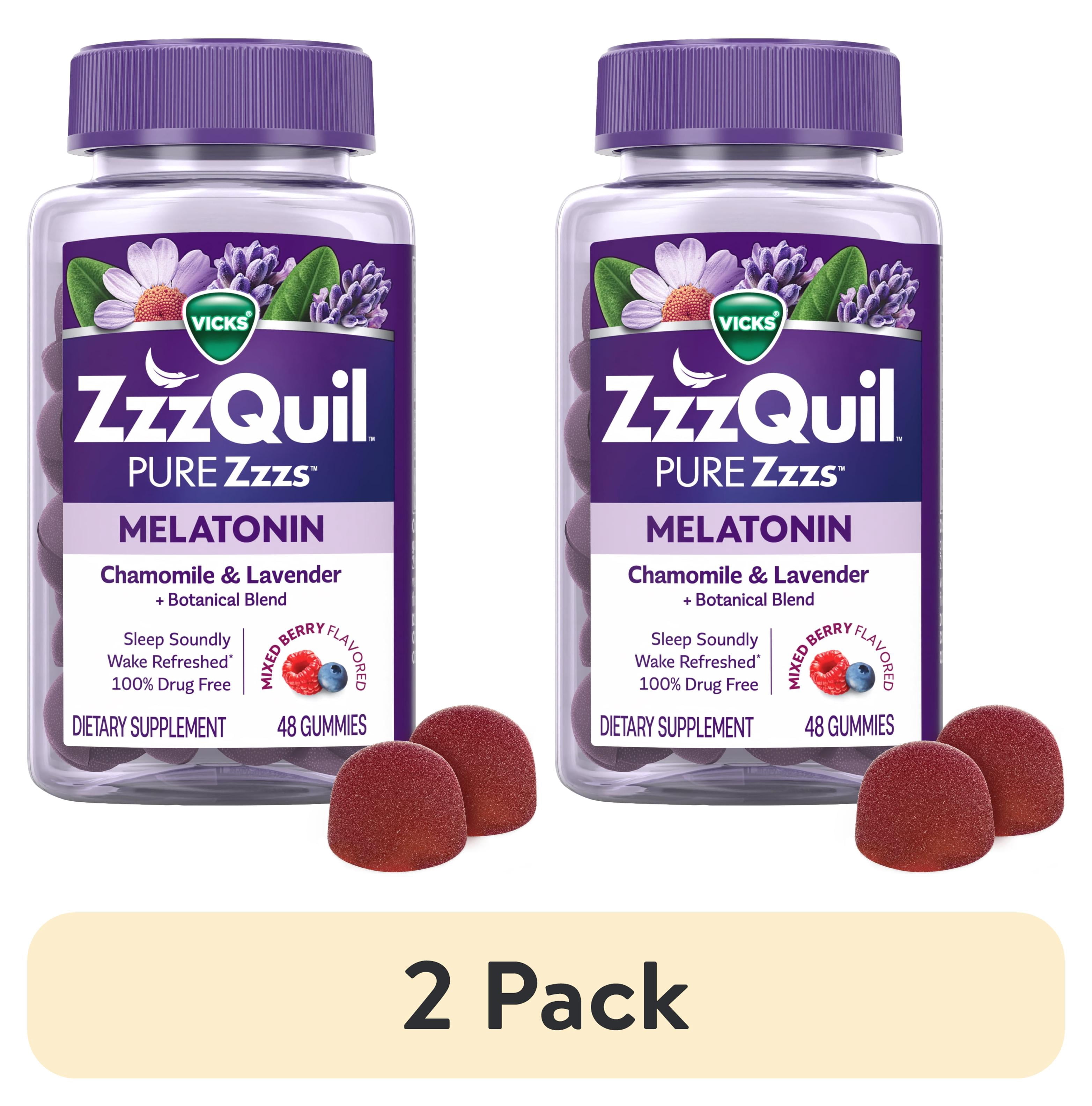 (2 pack) ZzzQuil PURE Zzzs Melatonin Sleep Aid Gummies, Melatonin 2mg, Wildberry Vanilla 48 Count