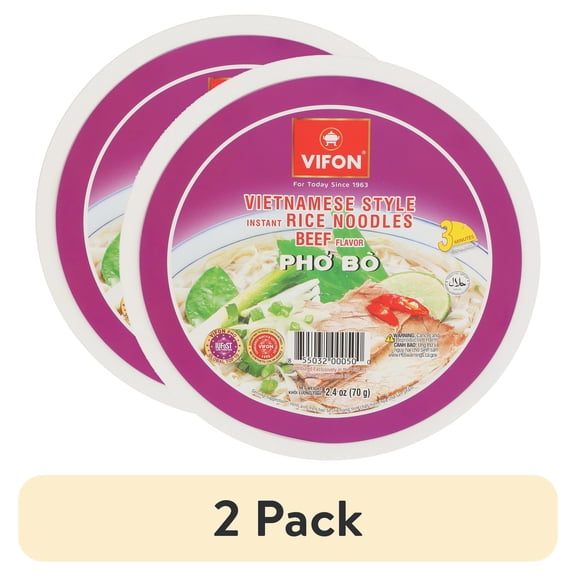 (2 pack) Vifon Pho Bo, Vietnamese Style Instant Rice Noodle, Beef Flavor, 2.4 oz