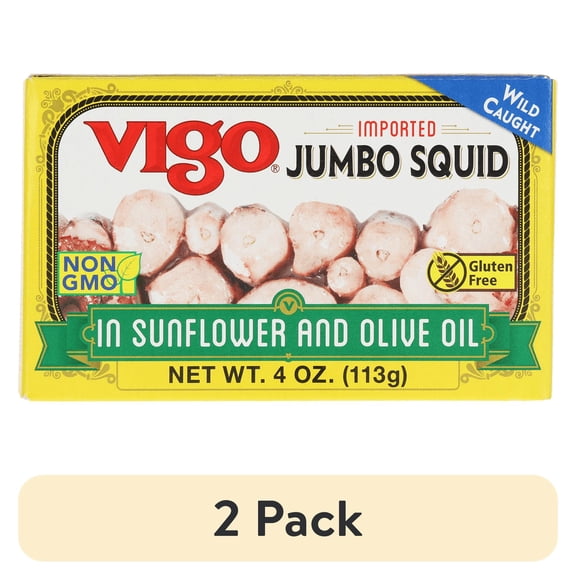 (2 pack) Vigo Jumbo Squid in Oil, 4oz can