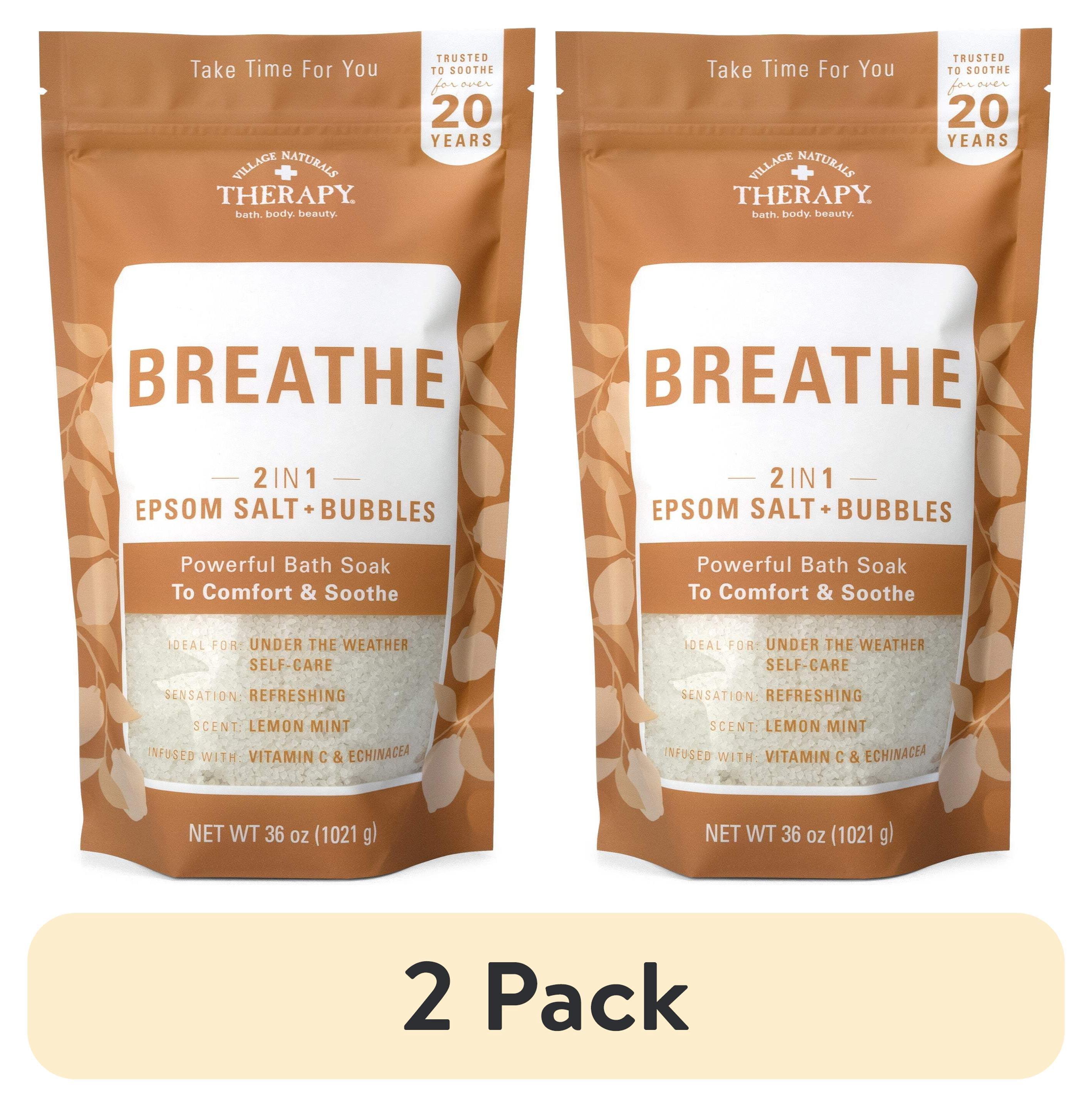 (2 pack) Village Naturals Therapy Breathe 2in1 Foaming Epsom Bath Soak, Echinacea, Ginger & Ginseng