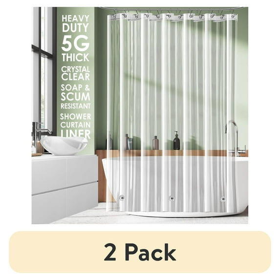 (2 pack) Virtu Premium 8G Plastic Shower Curtain Liner Mildew Resistant, Waterproof Shower Liner, 72" X 72", Clear