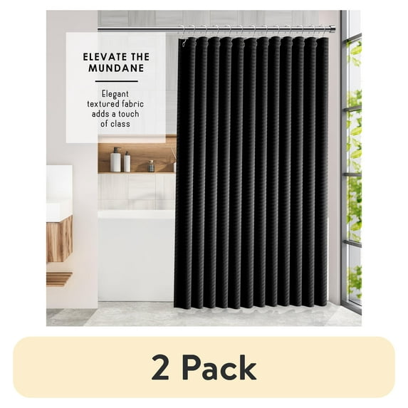 (2 pack) Virtu Waffle Fabric Shower Curtains, 72" X 72" Waterproof Bathroom Shower Curtain Black