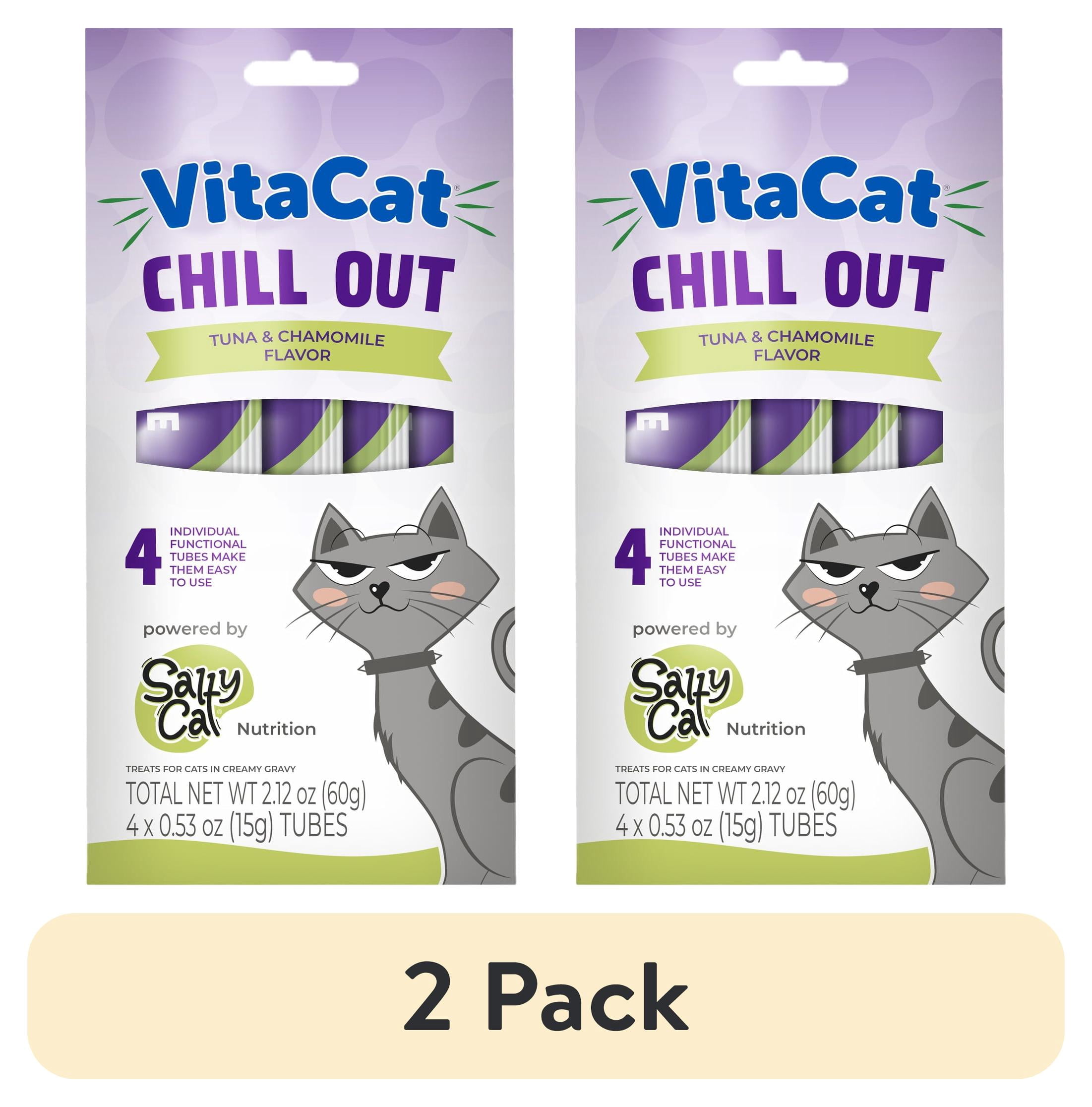 (2 pack) VitaCat by Salty Cat Chill Out Tuna & Chamomile Flavor Creamy Treats for Cats, 4 15g Tubes