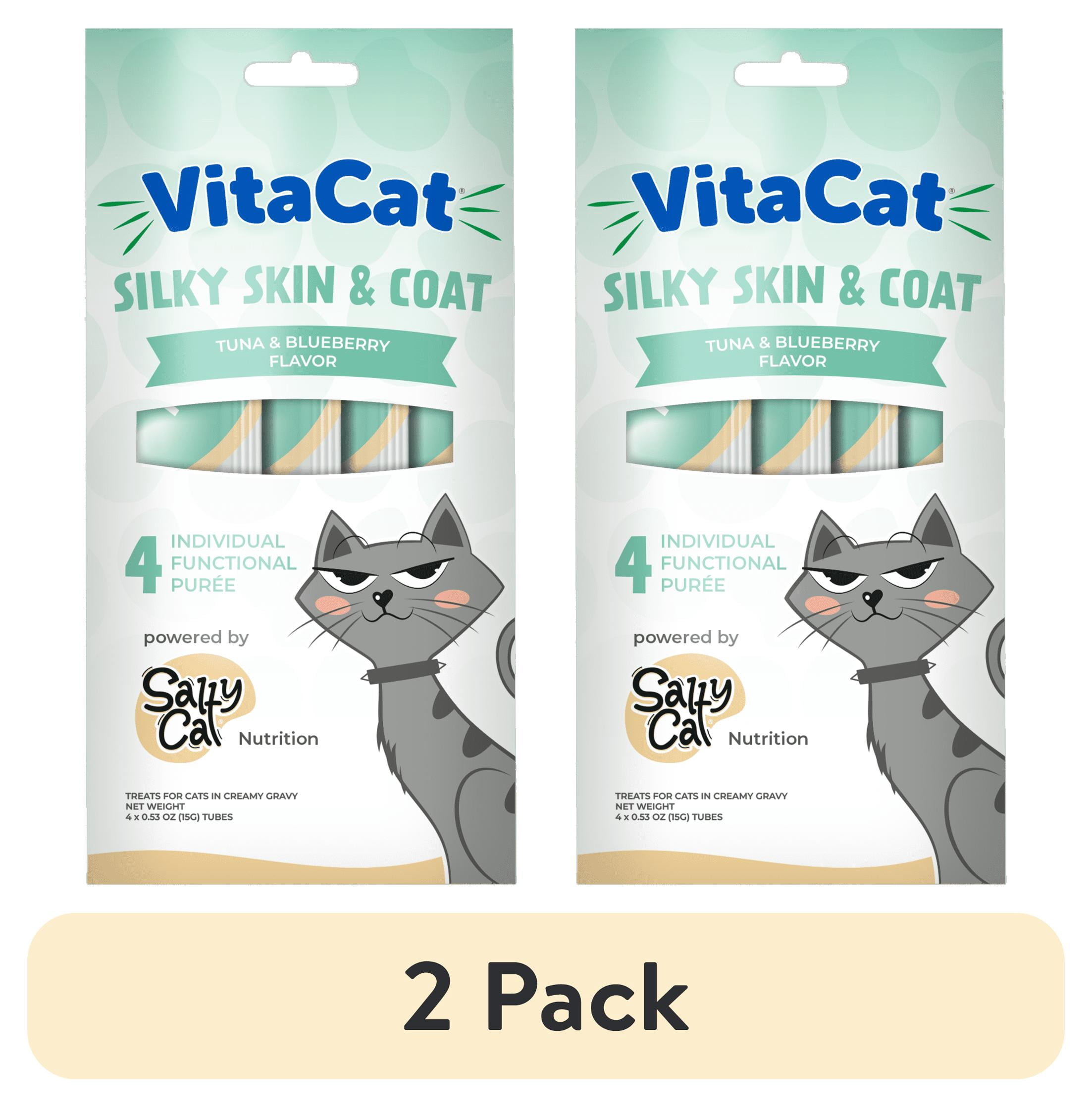 (2 pack) VitaCat by Salty Cat Silky Skin & Coat Tuna & Blueberry Flavor Soft Treats for Cats, 60g Pouch (4 Pack)