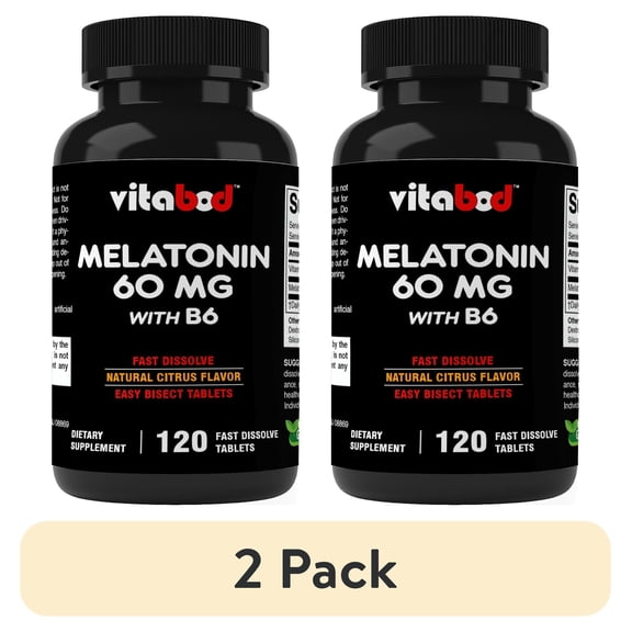 (2 pack) Vitabod Melatonin 60mg with B6 - 120 Fast Dissolve Tablets - Drug Free - Natural Citrus Flavor - Vegetarian, Non-GMO, Gluten Free