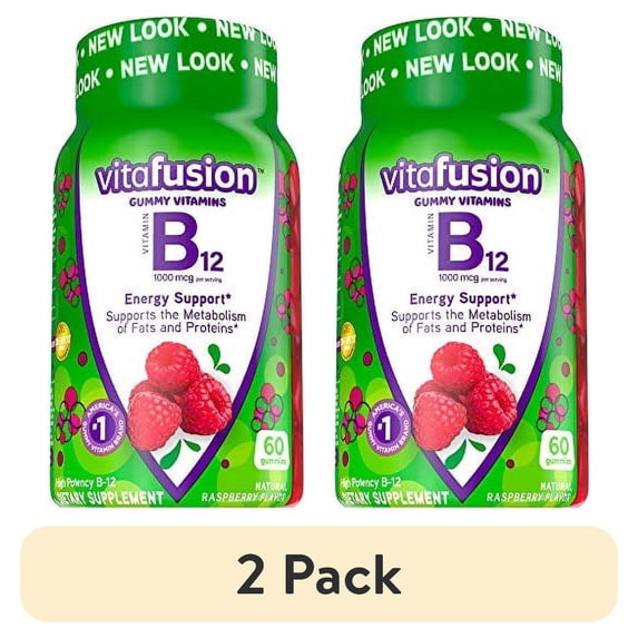 (2 pack) Vitafusion B12 Gummy Vitamins, Delicious Raspberry Flavor, 60ct (30 Day Supply)