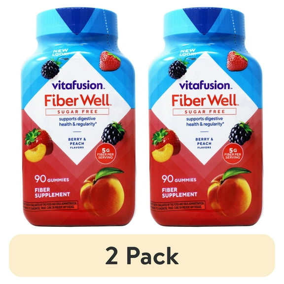 (2 pack) Vitafusion Fiber Well Sugar Free Fiber Supplement Gummies, Berry & Peach Flavors, 90 Count