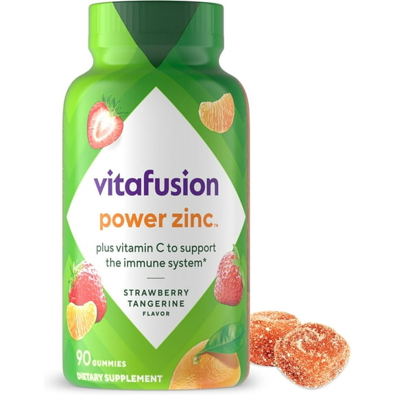 (2 pack) Vitafusion Power Zinc Gummy Vitamins, Strawberry Tangerine Flavored Immune Support, 90 Count