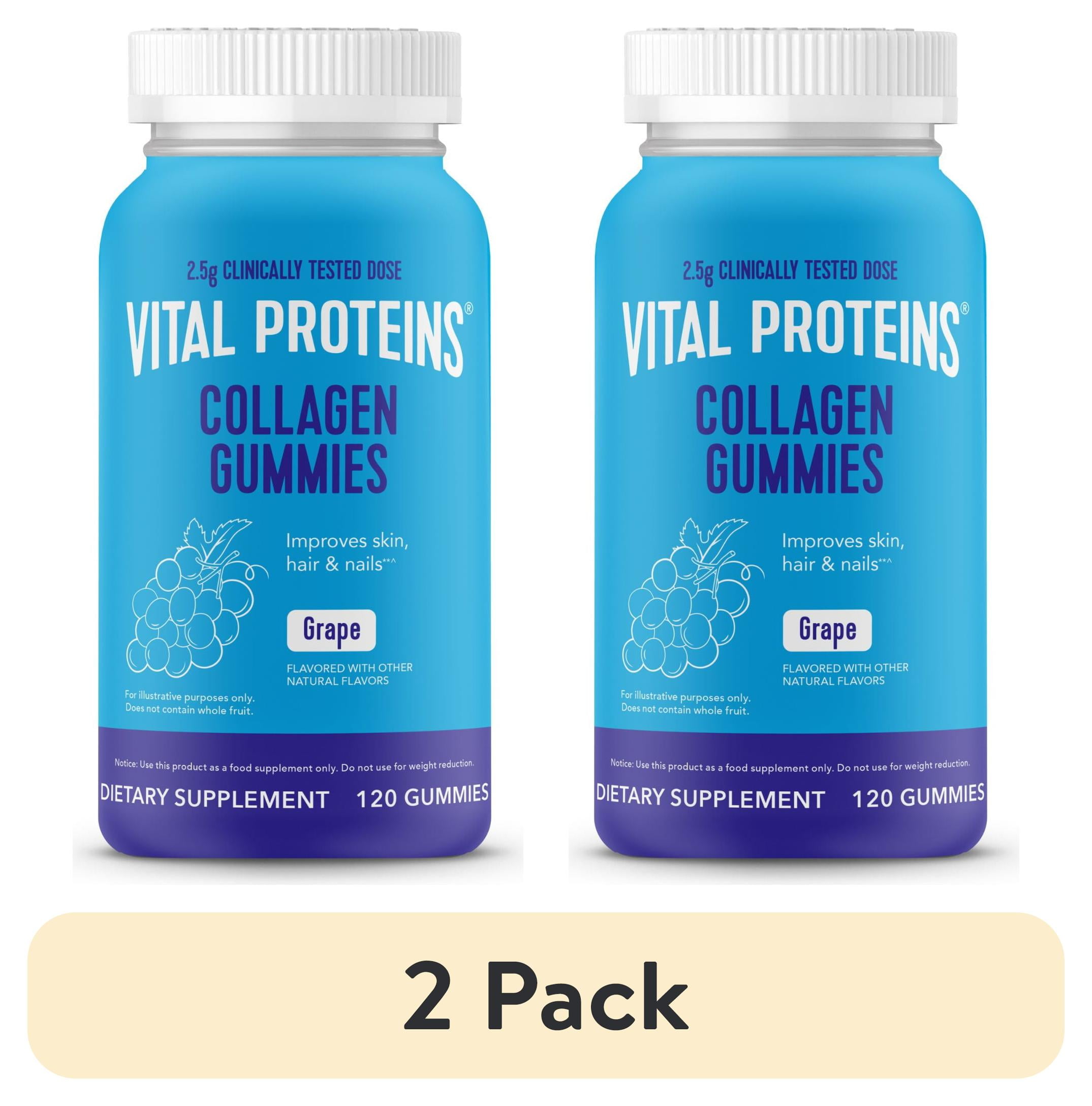 (2 pack) Vital Proteins Collagen Peptides Joint Supplement Gummies for Hair, Skin, and Nails, Grape, 120 Count