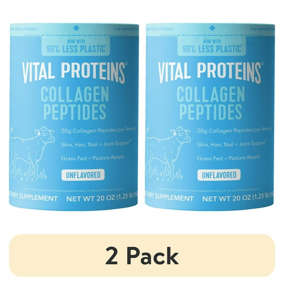 (2 pack) Vital Proteins Collagen Peptides Powder Supplement for Hair, Skin, and Nails, Unflavored Collagen Support, 20 oz
