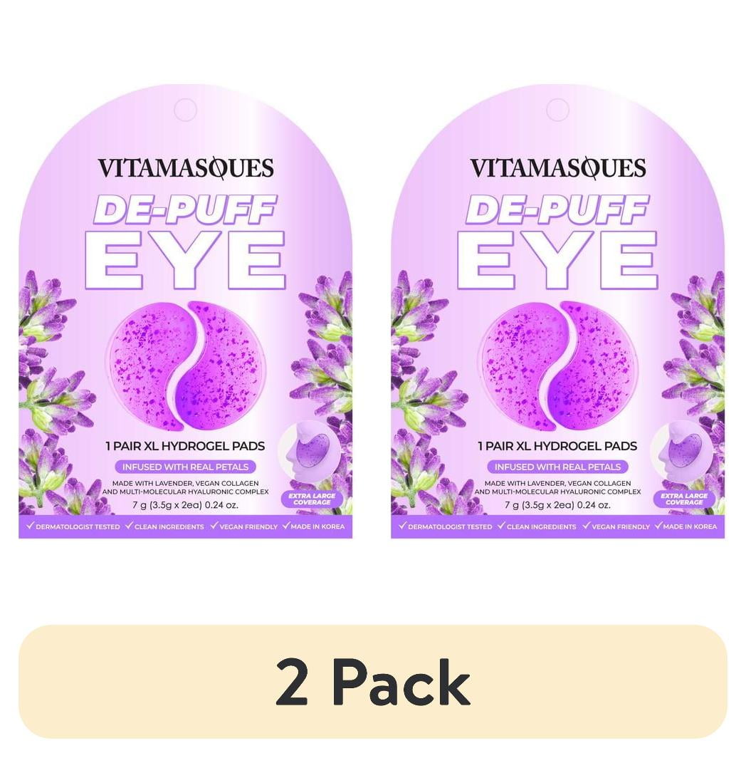 (2 pack) Vitamasques De-Puff Hydrogel Eye Pads, with Lavender & Vegan Collagen, 1 Pair
