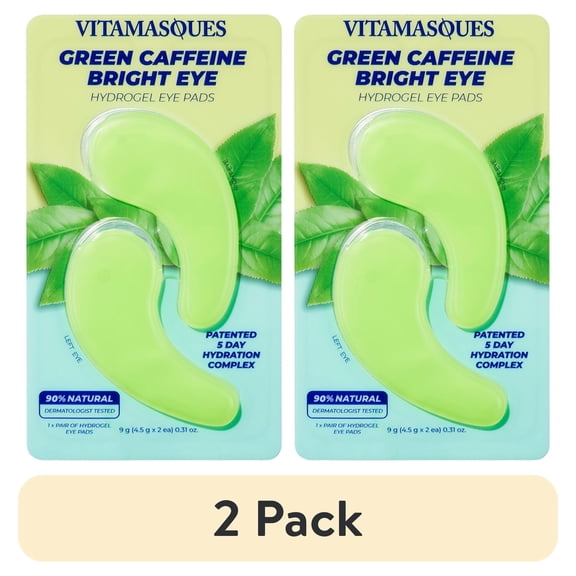 (2 pack) Vitamasques Green Caffeine Bright Eye Hydrogel Eye Pads, One Pair