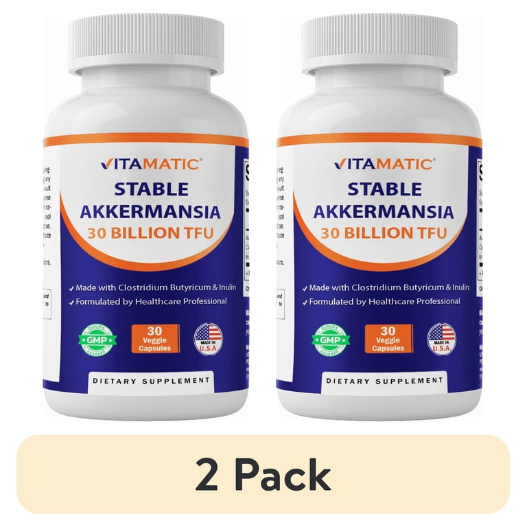 akkermansia muciniphila glp-1 (2 pack) Vitamatic Akkermansia Muciniphila 30 Billion TFU + Clostridium Butyricum + Prebiotic Inulin - GLP-1 Probiotic - 30 Vegan Capsules