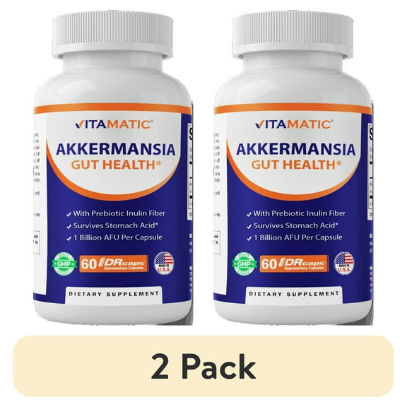 (2 pack) Vitamatic Akkermansia Muciniphila Gut Health - 60 DR Capsules (Delayed Released) - Made with Prebiotic Inulin Fiber