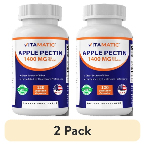 (2 pack) Vitamatic Apple Pectin 1400 mg per 2 Capsules,  120 Veg Capsules