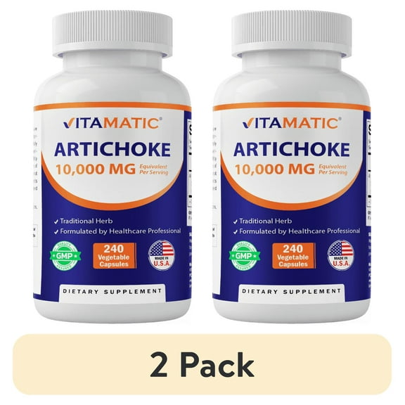 (2 pack) Vitamatic Artichoke Extract Vegetable Capsules 10000mg 240 Count - Non-GMO, Gluten Free Supplement - Made in The USA