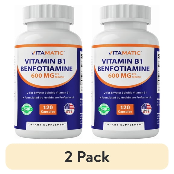 (2 pack) Vitamatic Benfotiamine 300mg + Vitamin B1 300 mg - 120 Vegetable Capsules - Made in The USA - Gluten Free - Non-GMO