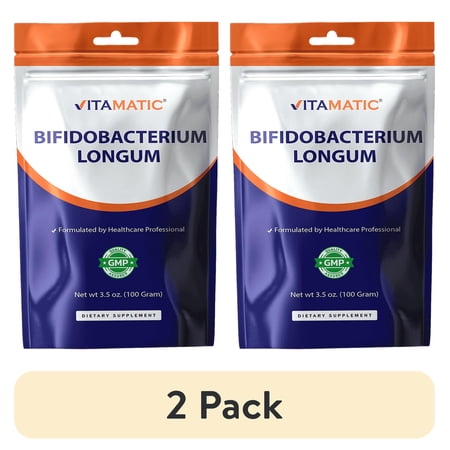 (2 pack) Vitamatic Bifidobacterium Longum Probiotic Powder Digestive Support Gluten-Free 100 Servings 100 Gram (3.5 OZ)