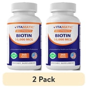 2 pack Vitamatic Biotin 10,000 mcg for Stronger Hair, Skin & Nails - 365 Vegan Tablets- Also Called Vitamin B7