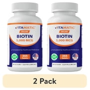 2 pack Vitamatic Biotin 5000mcg 5 mg for Stronger Hair, Skin & Nails - 365 Vegan Tablets- Also Called Vitamin B7