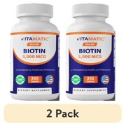 2 pack Vitamatic Biotin 5000mcg 5 mg for Stronger Hair, Skin & Nails - 365 Vegan Tablets- Also Called Vitamin B7