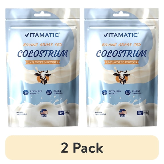 (2 pack) Vitamatic Bovine Colostrum 30% IgG Powder - Supplement for Gut Health, Hair Growth, Beauty, Muscle Recovery, & Immune Support - Easy to Mix - 180 Gram 90 Servings (Unflavored)