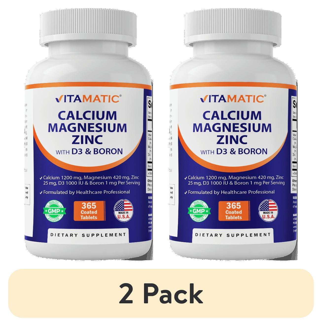 (2 pack) Vitamatic Calcium Magnesium Zinc D3 Boron | 365 Coated Tablets Supplement | Calcium 1200 mg, Magnesium 420mg, Zinc 25mg, Vitamin D3 1000 IU, Boron 1 mg | Non-GMO | Gluten Free | Made in USA