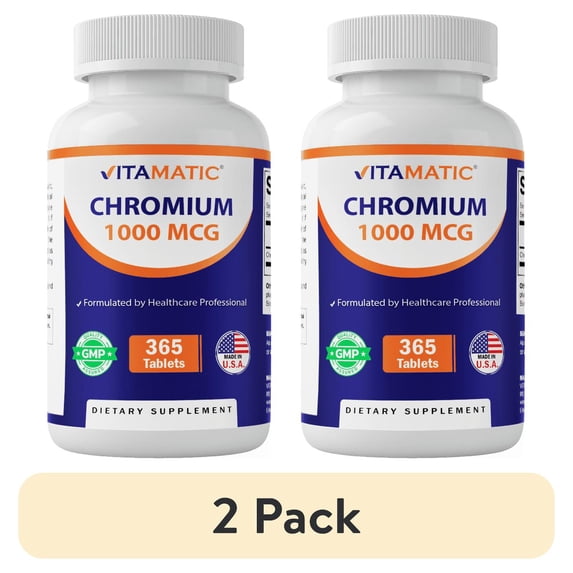 (2 pack) Vitamatic Chromium 1000 mcg | 365 Tablets | High Potency Chromium Picolinate | Non-GMO, Gluten Free