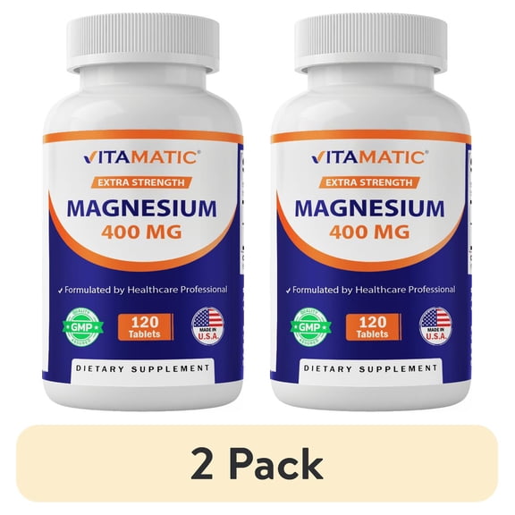 (2 pack) Vitamatic Extra Stregth Magnesium Oxide 400 mg 120 Vegetarian Tablets - Supports Muscle, Nerve, and Heart Health* - Made in The USA - Non-GMO & Gluten Free