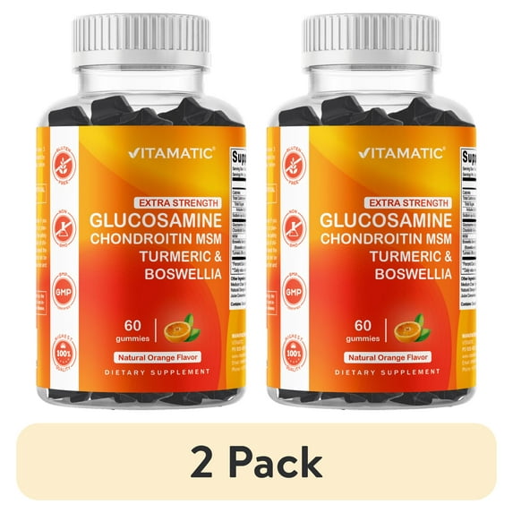 (2 pack) Vitamatic Extra Strength Glucosamine Chondroitin Gummies with MSM, Turmeric, & Boswellia - Joint Support - 60 Pectin Based Gummies