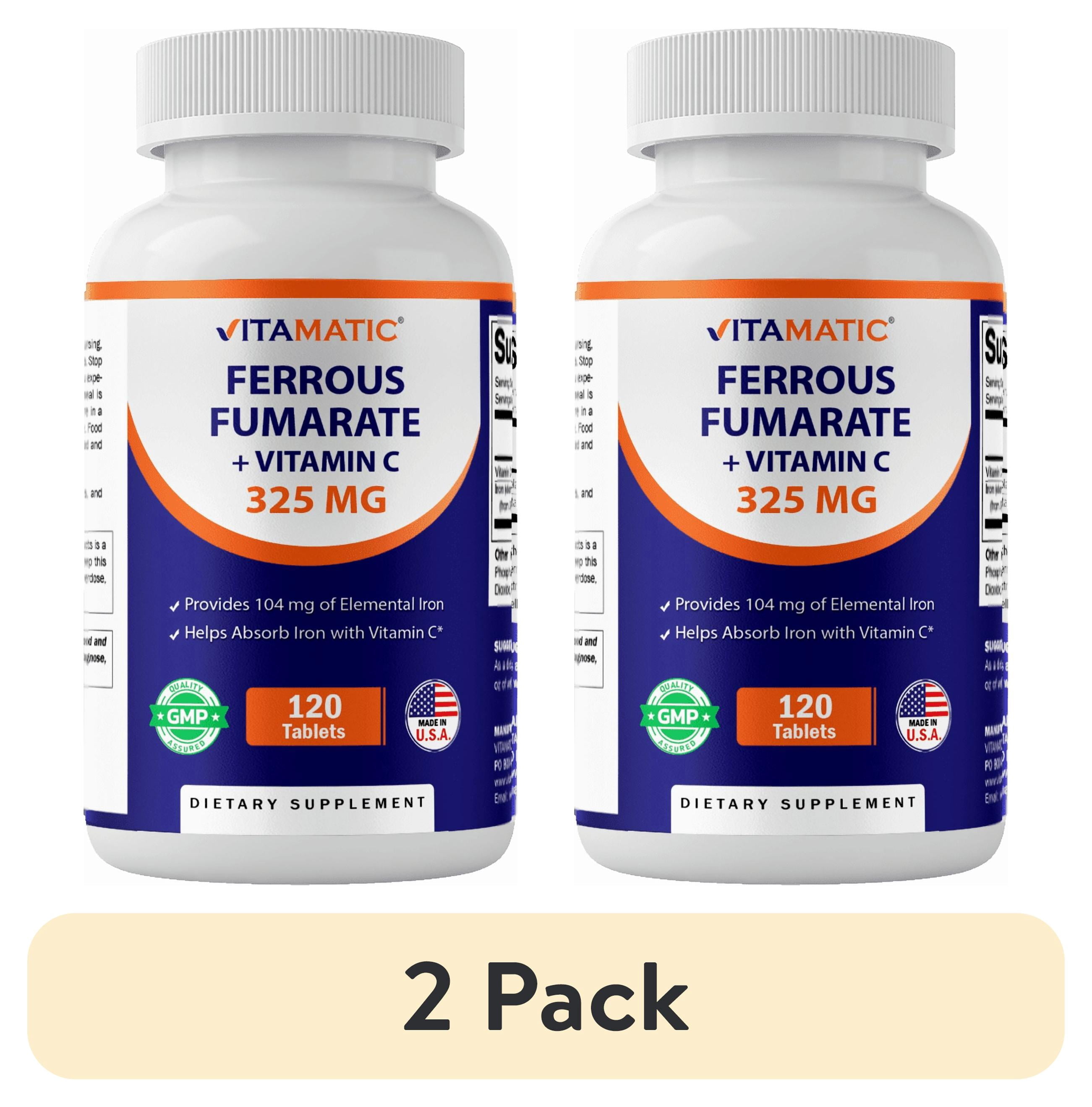 lipo fe c elemental iron dose (3 pack) Vitamatic Ferrous Fumarate 325 mg + Vitamin 100 mg (104 mg Iron) – High Potency Supplement – Gentle on Stomach, 120 Tablets, Circulation & Vessel Cleansing