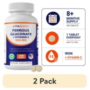 2 pack Vitamatic Ferrous Gluconate 324 mg + Vitamin C 100 mg - 65 mg Elemental Iron High Potency Iron Supplement - No Artificial Color Additives - Gentle on Stomach - 250 Tablets - Made in USA
