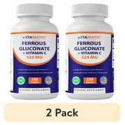 2 pack Vitamatic Ferrous Gluconate 324 mg + Vitamin C 100 mg - 65 mg Elemental Iron High Potency Iron Supplement - No Artificial Color Additives - Gentle on Stomach - 250 Tablets - Made in USA