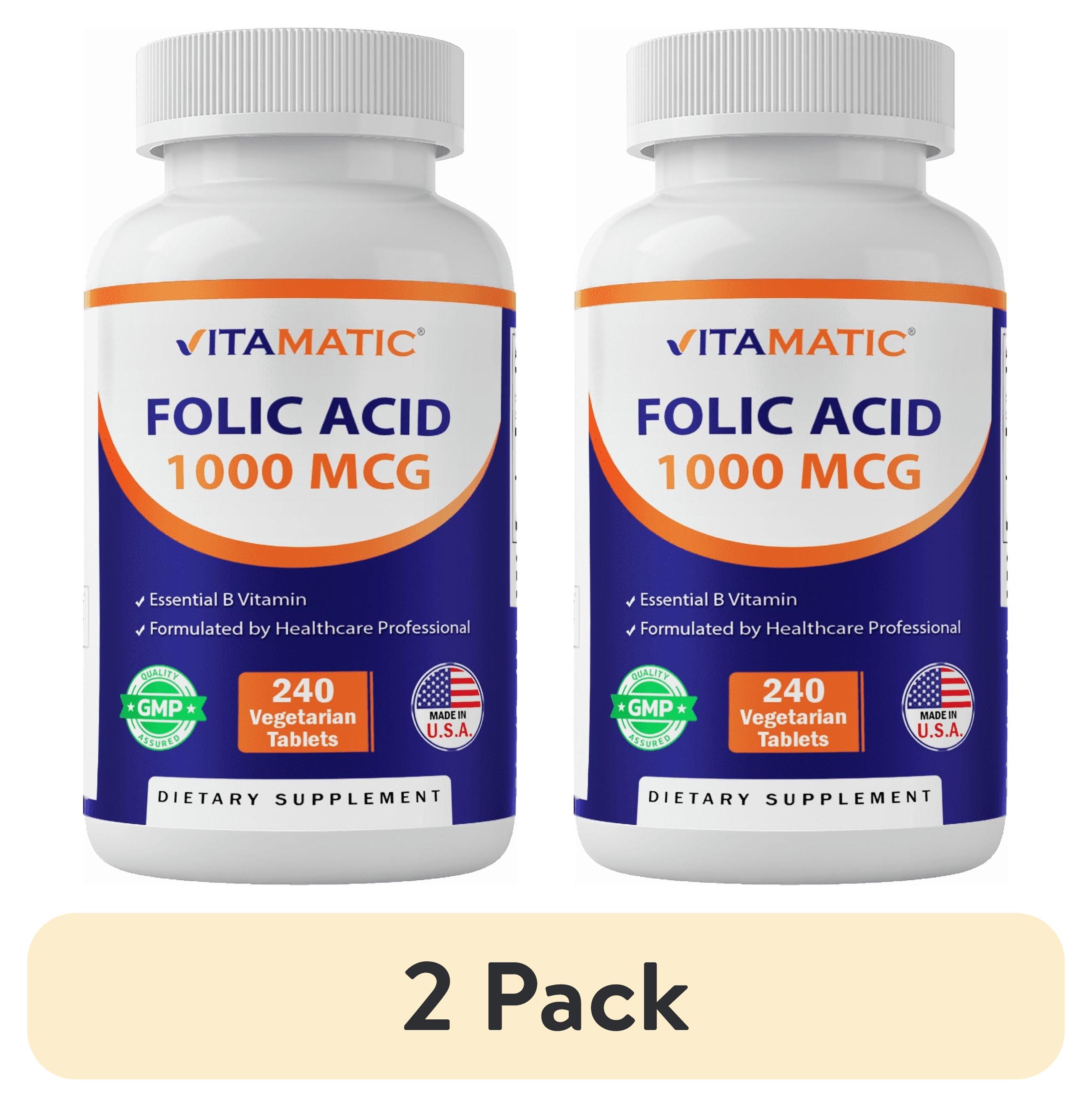 (2 pack) Vitamatic Folic Acid 1000 mcg (1 mg) - 240 Vegetarian Tablets ...